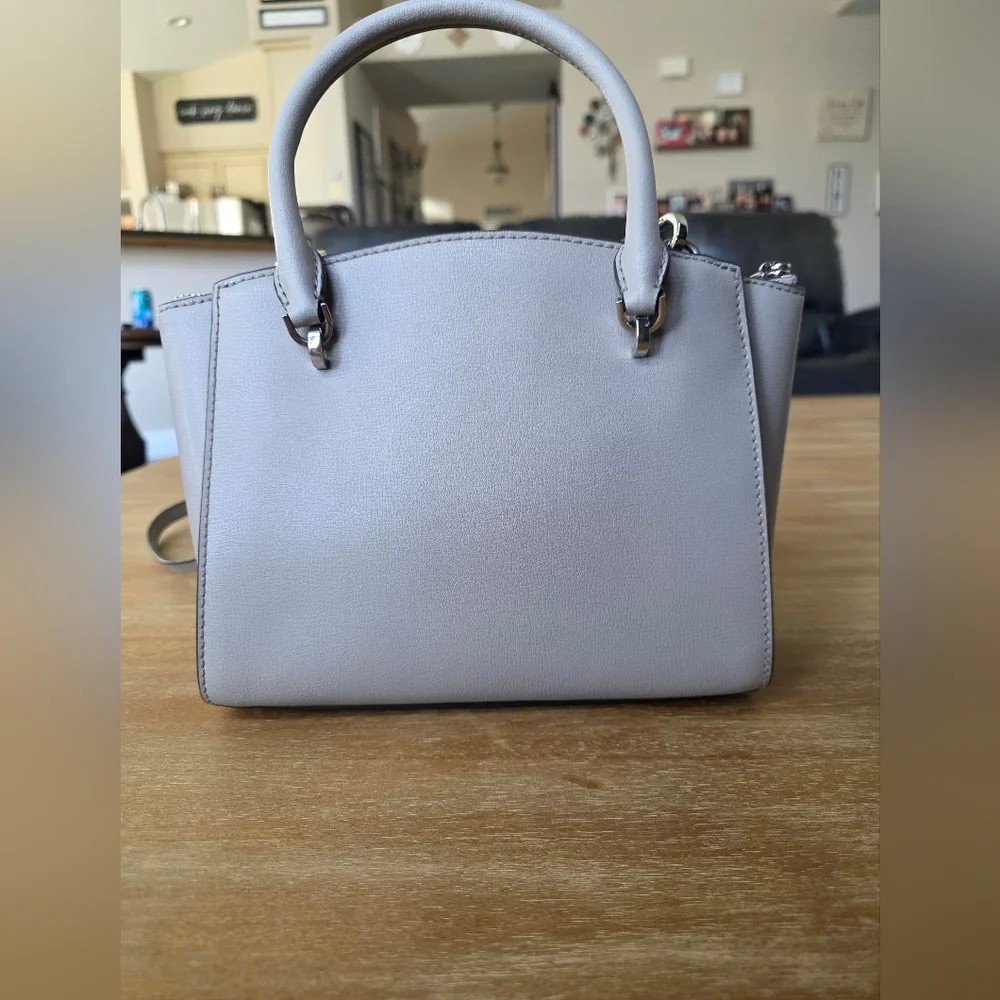 Michael Kors Gray Studded Satchel Crossbody Bag Silver Hardware - Picture 2 of 9